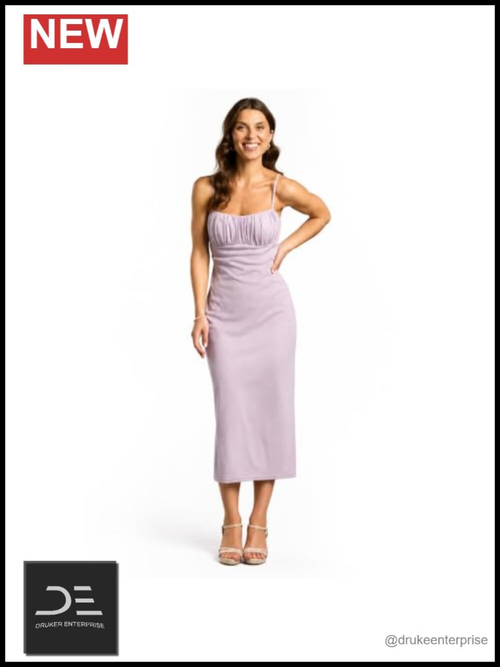 Ruched Empire Mesh Sheath Midi Dress